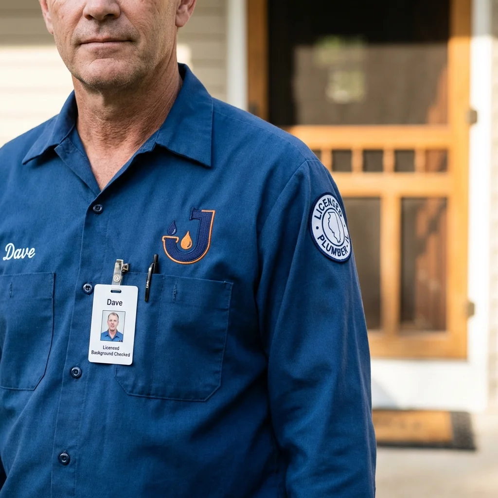 Licensed plumber showing ID badge in Atwater, CA