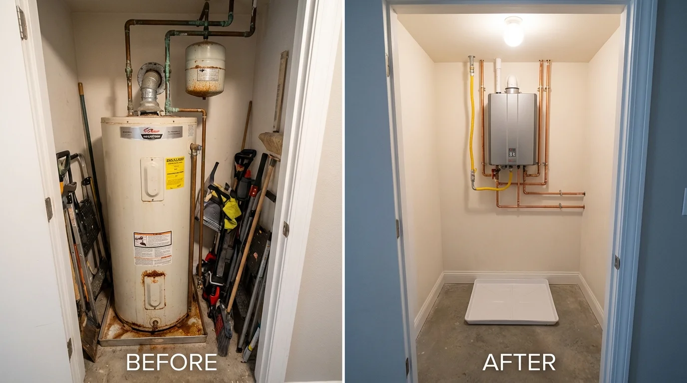 Tank water heater versus wall-mounted tankless unit comparison for Atwater, CA homeowners