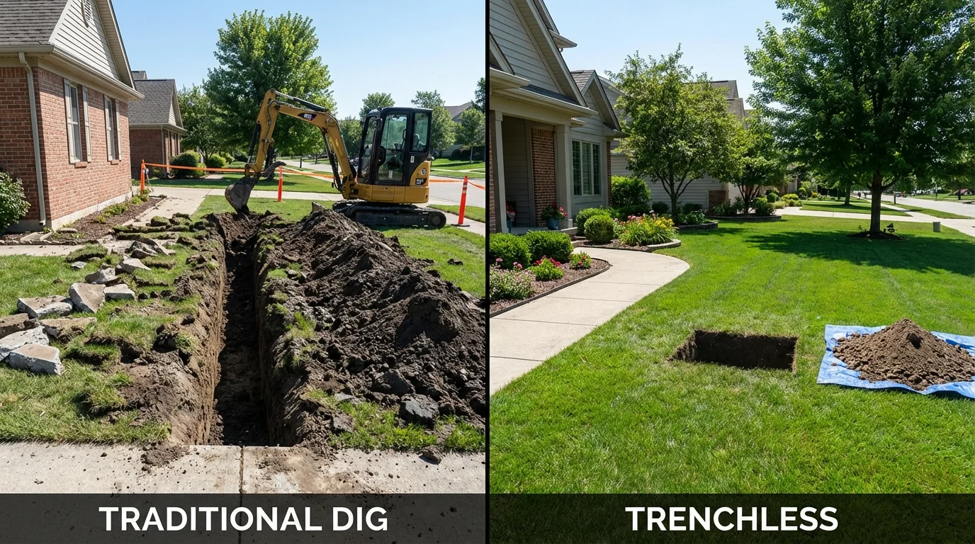 Trenchless sewer repair with minimal yard damage versus traditional excavation in Atwater, CA